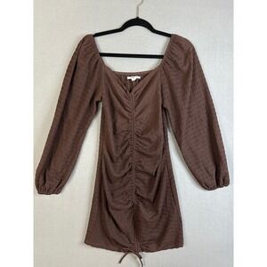 ONeill Ruched Long Sleeve Drawstring Mini Dress Brown Size S